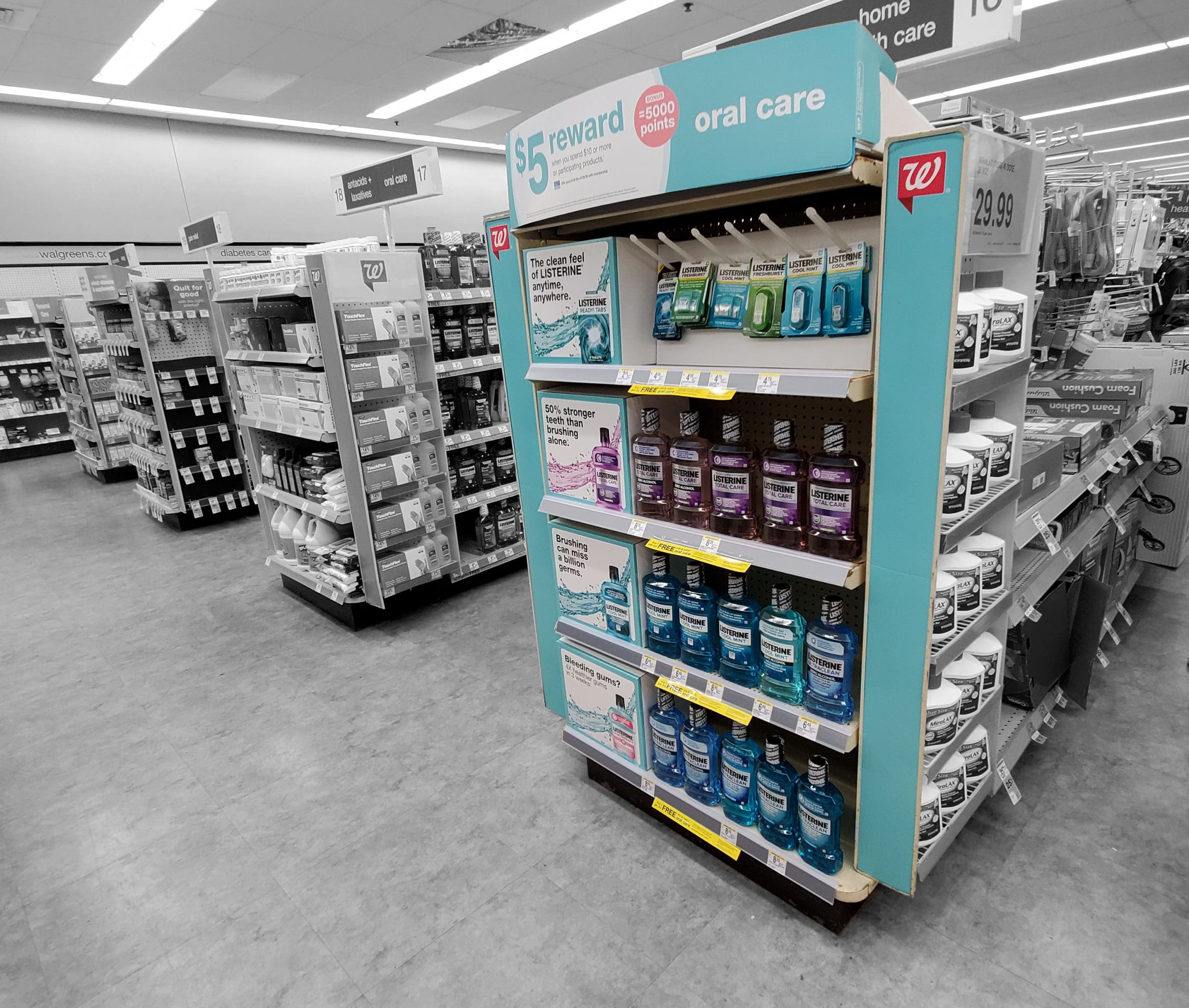 Custom end cap retail display and pegboard display for oral care